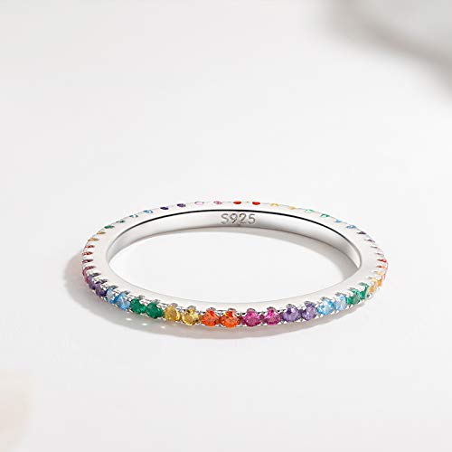 925 Sterling Silver Colorful Ring, Colorful CZ Simulated Diamond Band Ring for Anniversary Promise Wedding Engagement, Jewellery Gifts for Women Ladies2