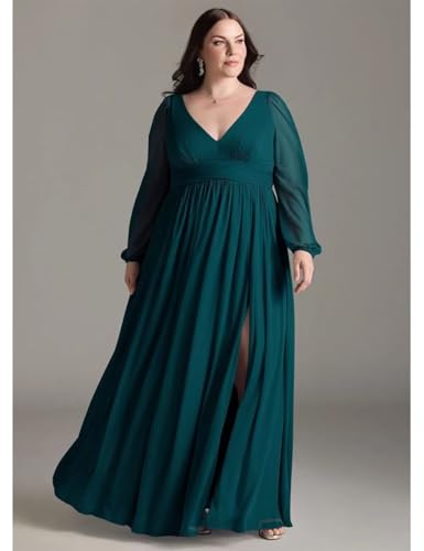 Long Sleeve Chiffon Bridesmaid Dresses for Women A-Line Ruched Formal Wedding Guest Dress4