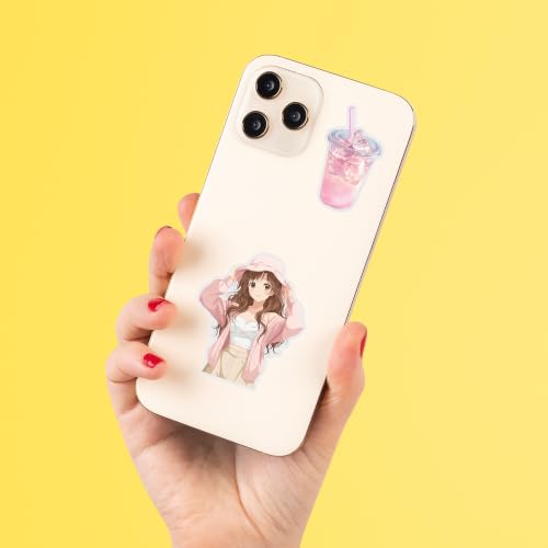 Image of Pink Aesthetic Kawaii Girl Vinyl Stickers Pack of 32 | Waterproof Baby Pink & Pastel Cute Fashion Decals for Laptop, Water Bottle, Journal, Scrapbook, Phone Case | Self-Adhesive Sticker Pack