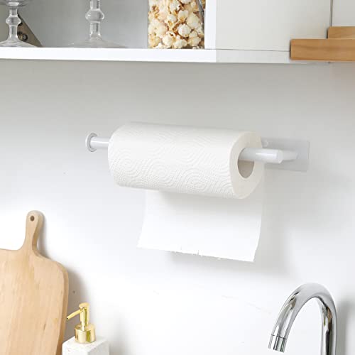 Image of theaoo White Paper Towel Holder - Under Cabinet Paper Towel Holder for Kitchen, Adhesive Paper Towel Roll Rack for Bathroom Towel, Wall Mounted Paper Towel Rack, SUS304 Stainless Steel