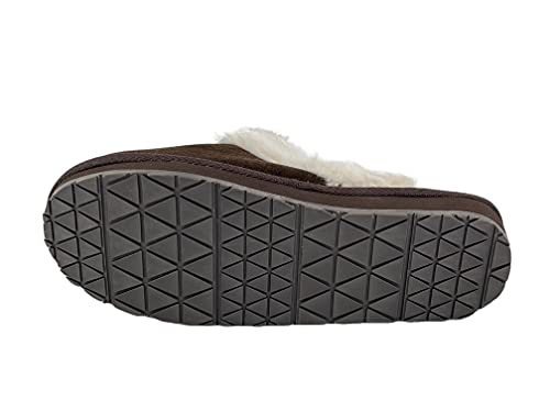 Image of Clarks Womens Open Back Suede Leather Comfort Clog Slipper JMS0583C - Plush Faux Fur Trim - Indoor Outdoor House Slippers For Women