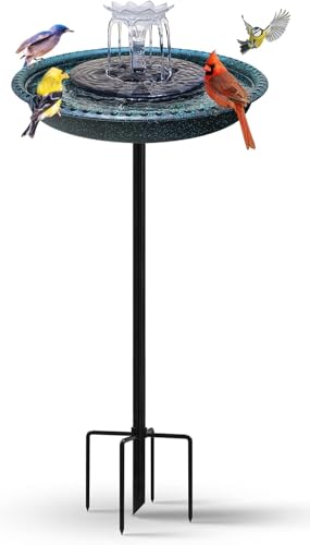 Bird Bath with Solar Fountain Durable 5-Prong Base Solar Bird Bath with Stable Metal Stake Detachable Solar Powered Bird Baths for Garden Outdoor Yard Lawn Spotted Green