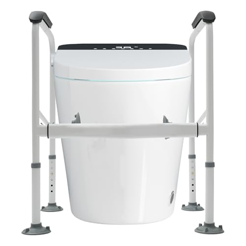 Stand Alone Toilet Safety Rail Folding Handrails with Handles - Toilet Bars for Elderly and Disabled