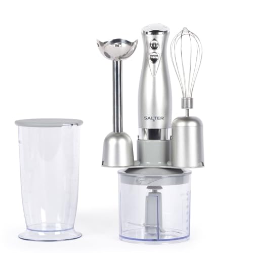 Salter 3 In 1 Hand Blender - Features: 350w Power DC Motor, 2 Speed Settings, 500ml Chopper Bowl (dishwasher Safe), 700ml Measuring Beaker Included With Grey Lid, Stainless Steel Blade