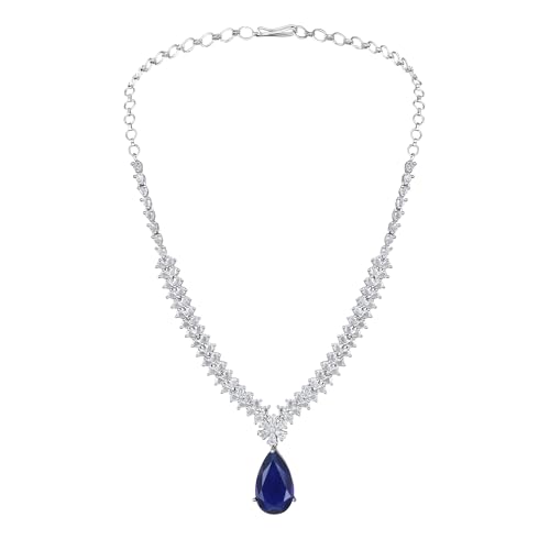 Image of ASMITTA Jewellery American Diamond Necklace Set Rhodium Plated Choker Necklace with Earrings for Weddings, Parties & Festivals
