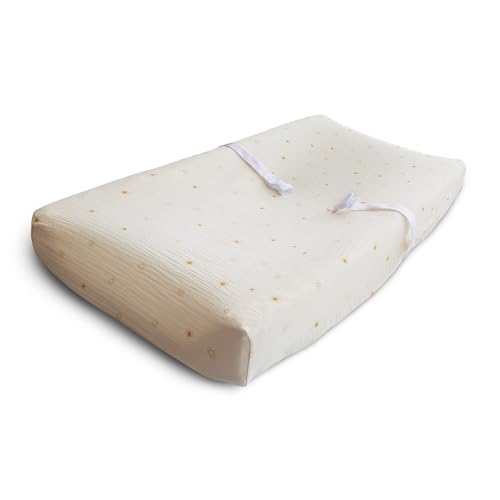 Image of mushie Extra Soft Muslin Fitted Changing Pad Cover (Sun)