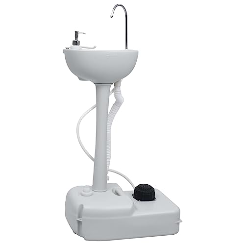 vidaXL Camping Handwaschbecken Tragbar Fußpumpen-Design mit Handtuchhalter Seifenspender Frischwassertank Mobiles Waschbecken Grau 20L