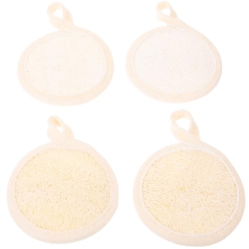 Ciieeo Almohadillas Exfoliantes Faciales de Lufa para Mujeres, 4 Unidades 8x8 Cm, Esponja Facial Natural Color Beige Borde, Depurador Suave y Portátil para Limpieza Profunda y Cuidado