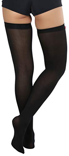 Image of ToBeInStyle Women's Opaque Long Thigh High Stockings w /Decorative Front Satin Bow