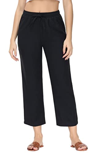 Soojun Women's Linen Blend Drawstring Wide Leg Cropped Pant