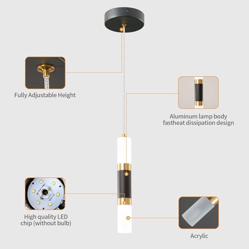 Image of Modern Kitchen Island Light Fixture Dimmable LED Black Mini Pendant Light Bedroom Bedside Table Black Gold Small Pendant Lighting (1-Pack)