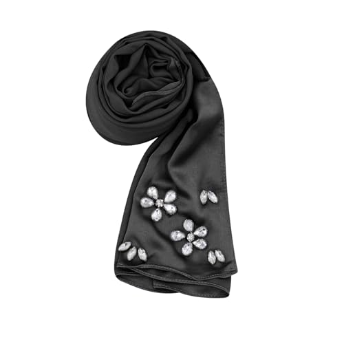 ANKOMINA Women Soft Stitch Diamond Floral Bubble Chiffon Instant Hijab Scarf Fashion Silk Shawl Wraps Muslim Head Scarves2