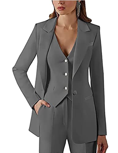 Women's 3 Piece One Button Pantsuit - Casual Solid Office Set for Work, Business, and Wedding - Elegant Dressy Suit2