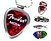 PickBay Guitar Pick Holder Pendant Necklace (CHROME Stainless Steel) & FENDER Guitar Pick Set (Authentic & Original)