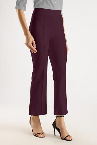 Image of SWADESI STUFF Women's Bell Bottom Trousers - High Waisted Wide Leg Palazzo Pants | Stretchy Cotton Blend Retro Pants for Casual, Office, Party
