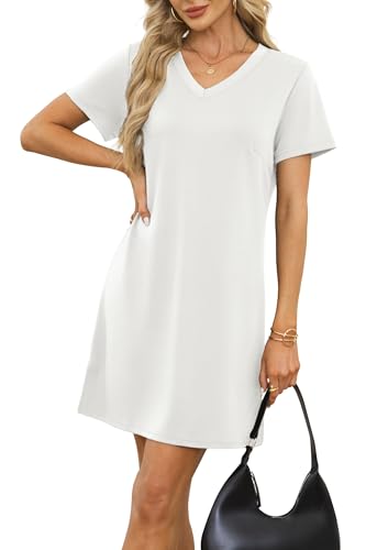 Image of RUMIA Summer Dresses for Women 2026 V-Neck Casual Sundresses T-Shirt Dress