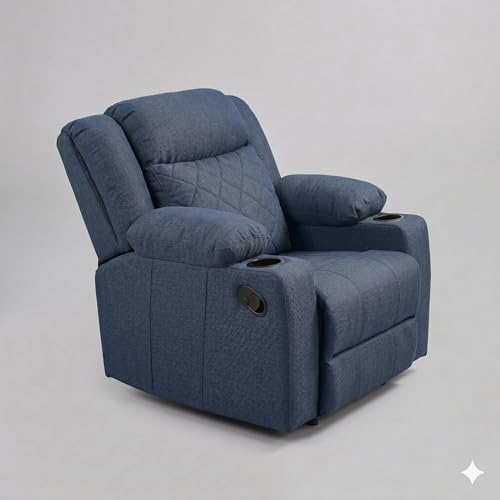 Image of Amazon Brand - Solimo Cosmo | Single Seater Sofa Recliner | Manual Recliner (Velvet Blue) | 1 Year Warranty