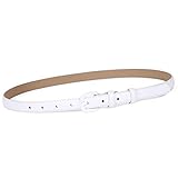 WHIPPY Women Skinny Leather Belt Thin Waist Jeans Belt for Pants in Pin Buckle Belt, White, Pants Size 24-29 inches