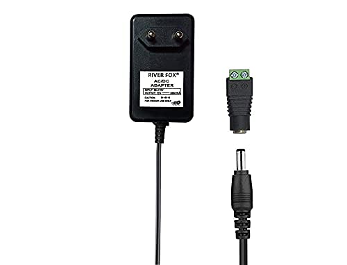 RIVER FOX® 12V LED Strip 2A, 12V Switching, 110V, 12 Volt Power Supply for LED Strip Light with 5.5/2.1 DC Female Barrel Connector to Screw Adapter