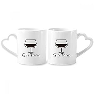 DIYthinker Silhouette von Gin Tonic Cocktail Paar Tassen Keramik-Liebhaber Cup Herz Griff 12 Unzen Geschenk Mehrfarbig