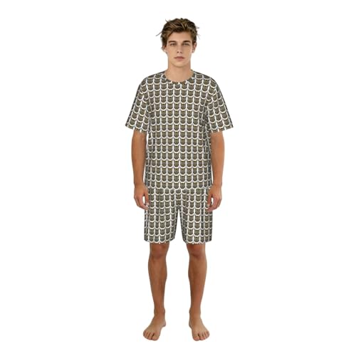 Pyjama homme imprimé hibou mignon vêtement de nuit 2 pièces léger et aéré