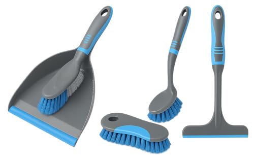 BH | Household Cleaning Brush Set | Compact | Portable | Ergonomic | 5-in-1 Cleaning Kit with Dust Pan and Brush, Scrubbing Brush, Wiper, and Dish Brush to Keep All Surface of Homes Tidy - BEST HOUSE