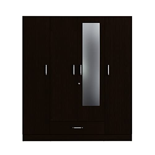 Image of Wakefit Wardrobe | 1 Year Warranty | Engineered Wood Almirah, Cupboard for Clothes Storage | 4 Door, Mirror, 2 Drawers, 1 Hanging Space | Gingham - Wenge