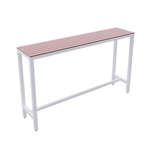 Mesas Altas de Bars Exterior Plástico Madera Impermeable Barra Bars Estructura Metálica Mesa de Patio Larga para Salón, Comedor, Bari(White,120x40x105cm)