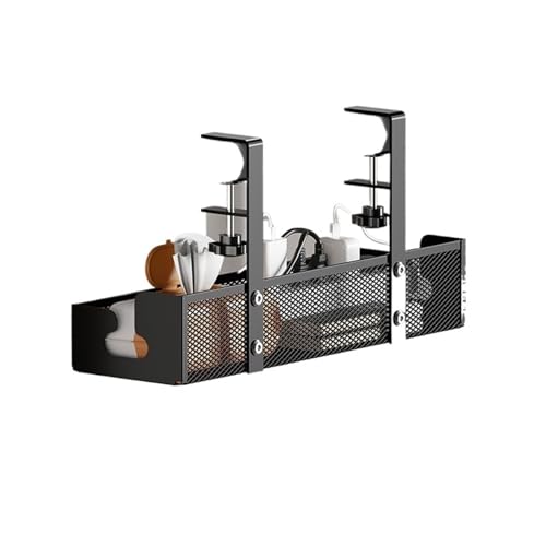 Bandeja Gestion Cables Bandeja de cables Metal extensible debajo del escritorio, sin perforación, con abrazadera, soporte tira alimentación retráctil(Black 34cm)
