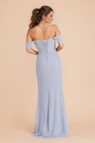 Off Shoulder Bridesmaid Dresses for Women Long Ruched Chiffon Mermaid Formal Evening Dress with Slit EA0162