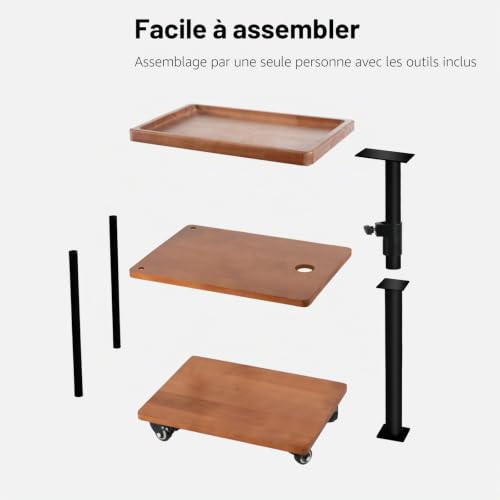 Bingyouth Table Roulante en Bois Massif avec Plateau Creux Table d’Appoint Bout de Canapé Mobile avec roulettes et Freins Hauteur Réglable 47 71 cm Meuble Design pour Salon Chambre Bureau – vue 8
