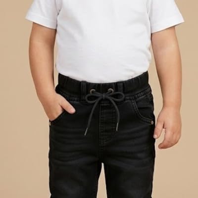 Image of A.T.U.N. (ALL THINGS UBER NICE) Boys Premium Cotton Jogger Jeans with Elastic Waist & Adjustable Drawstring | Soft Washed Denim Look Comfortable Bottom Wear for Kids