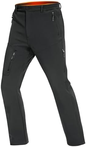MOURCE Fleece Lined Hiking Pants Men - Waterproof Softshell Outdoor Ski ...