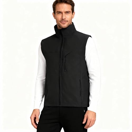 Image of Mens Vests Outerwear Windproof Lightweight Softshell Sleeveless Jacket | Breathable Zip Up Multi-Pockets Quick Dry Sports Vest for Golf Hiking Fishing Running