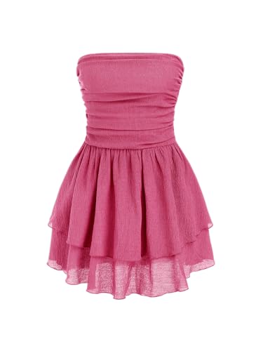 Image of CIDER Women's Summer Cocktail Dress - Tube Ruched Ruffle Mini Dress | Strapless, Country Concert, Western Cowgirl Outfits