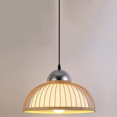 Lustre en bambou tressé main style tatami rétro avec douille E27 pour bar