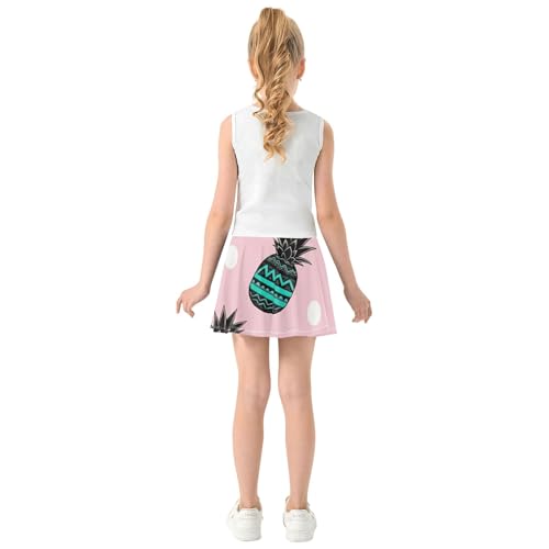 Tropical Pineapple Leaf Tennis Skirts for Kids Breathable Girls Skorts Athletic Shorts Flowy Skirt 4t4