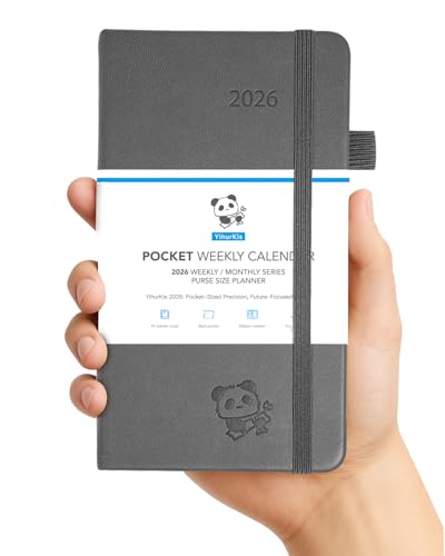 Agenda 2026 de poche pour vos déplacements - Petit planificateur hebdomadaire cuir gris noir
