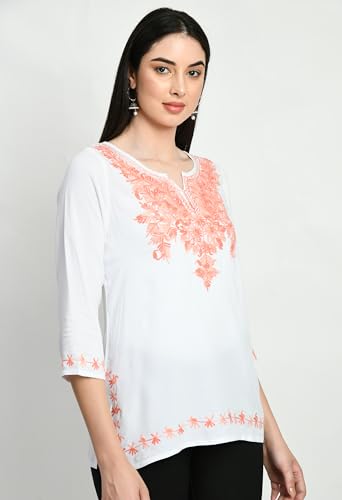 Image of QAZMI Short Kurti for Women| Rayon Cotton Embroiderd Kurta | Women