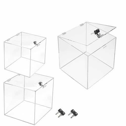 TUKA-i-AKUT Set di 3 Vetrina Acrilico con Chiusura 30cm+25cm+20cm, Cubo Portaoggetti Scatola, Coperchio Pieghevole, Espositore Museo Collezionista Gioielli Contenitore Gioielli Decorativo TKD8258