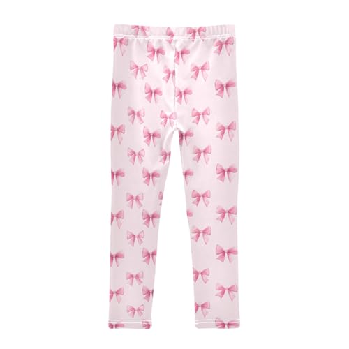 Watercolor Pink Bows Prints Girls Leggings Soft Comfortable Athletic Leggings Dancing Pants for 4-10 Years2