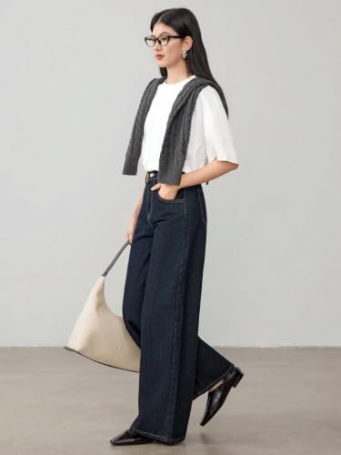 Image of GRECIILOOKS Denim Jeans for Women High Rise Waist | Relaxed Baggy Jeans for Woman Bootcut Wide Leg | Casual Loose Fit Denim Jean with Secure Zip & Button Closure | Stylish Everyday Wear Pant
