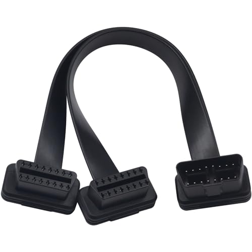 Cable plano OBD2 Duttek 16 pines conector acodado de 30 cm macho a doble hembra