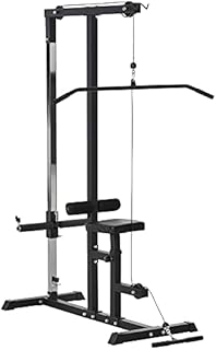 HOMCOM Power Tower Adjustable Pulldown Machine, Dip Station Stand Weighted Ab Crunches Workout Abdominal Exercise For Home Gym Tower Body Building