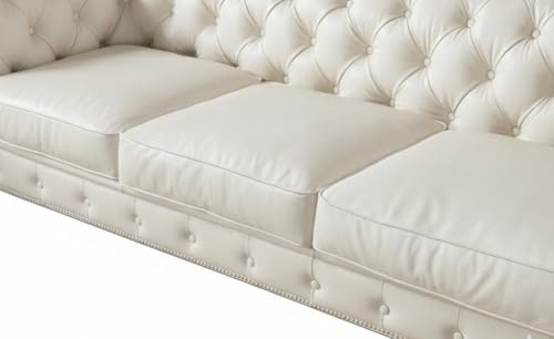Image of Modern Classic Design Leatherette Luxury Chester Sofa Set with Button Tufted, Sofa for Living Room Home, Office and Lobby (White, 4 Seater Sofa)