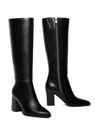 Women's Knee High Boots Pointed Toe Chunky Block Heel Platform Boots Comfort Dress Long Boots3