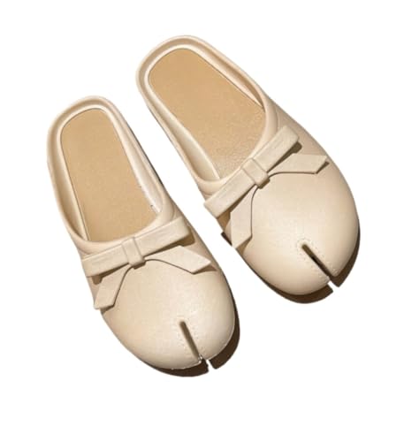 Tabi Shoes Split Toe Loafers for Women Casual Slippers Cute Bow Mules Slip on Low Heels Flats Lightweight Leather Round Toes Goth Comfort Walking Slides Dressy Shoes Office Business Cruise Vacation