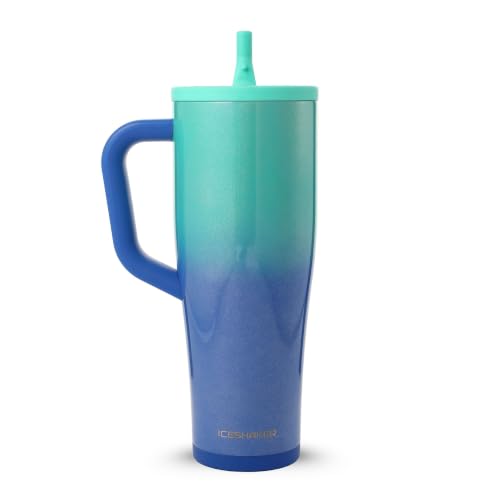 Image of Ice Shaker 40 oz Tumbler with Handle and Straw | 40oz Ocean Breeze| Cold for 30+ Hours | 2-in-1 Tumbler Shaker Bottle | Odor-Free 40 ounce Bottle for Water, Protein Shakes, Smoothies, Cocktails