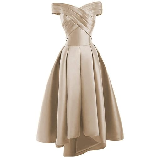 JAEDEN Prom Dress Satin Pleat 2025 - High Low Evening Gowns Off Shoulder Bridesmaid Dresses Champagne US10