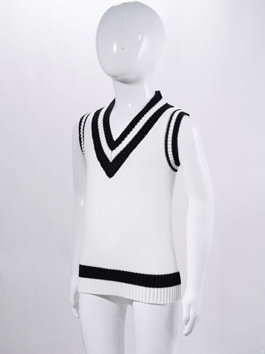 easyforever Kids Boys Girls Striped Trim Knitted Pullover Vest V Neck School Uniform Sweater Vest Waistcoat Knitwear4